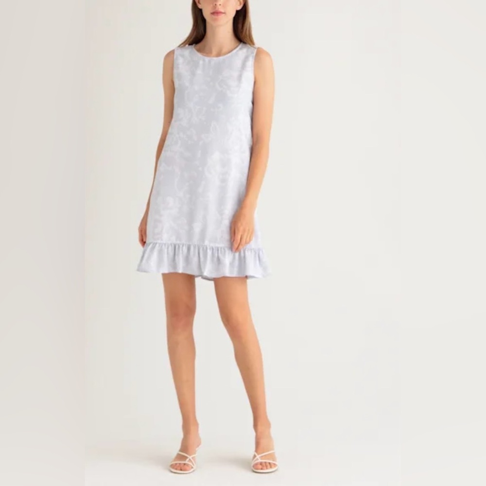 Halogen Ruffle Hem Minidress In Blue And White Floral Size XL NWOT